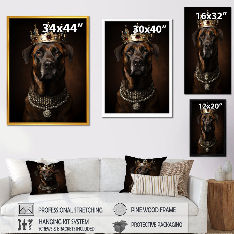 «Crowned Royal Mountain Dog» - art mural chien, Encadrement doré, H 40 po x l 30 po x P 1,5 po