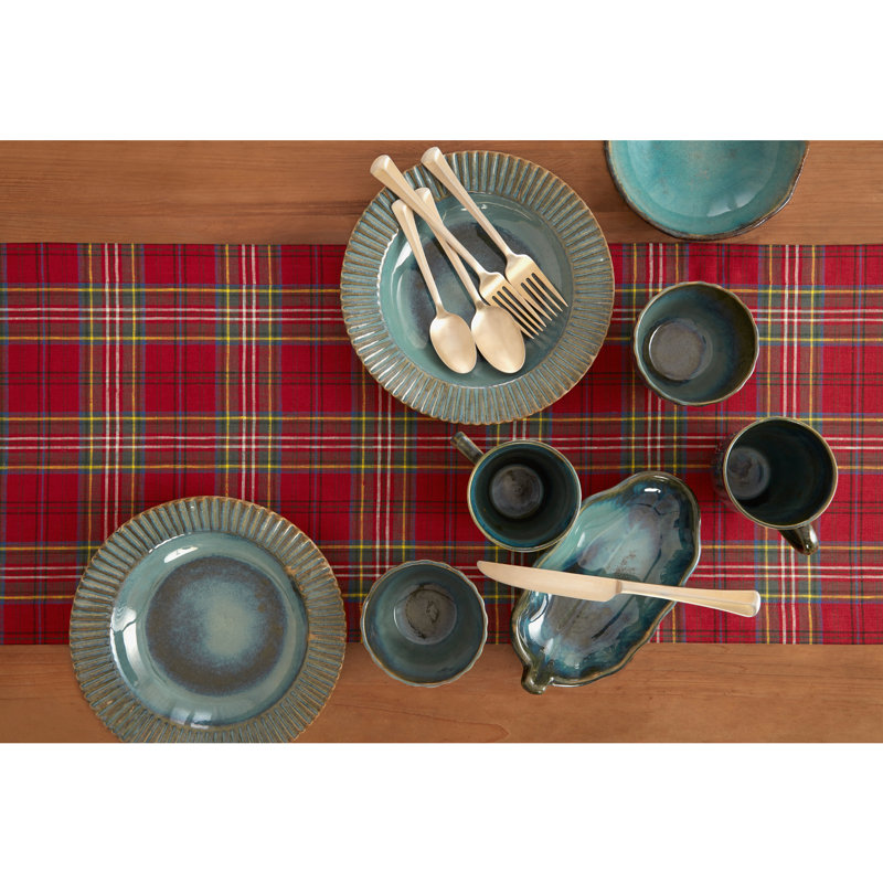 Classic Tartan Plaid - 100% Pure Linen Table Runner, 108" x 14"