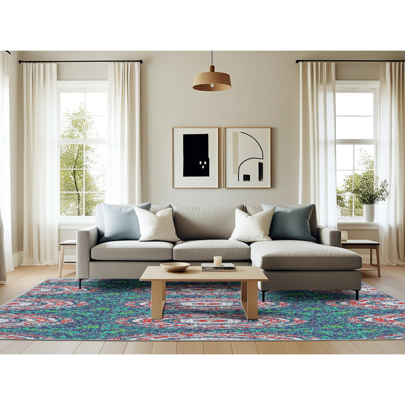 Tapis bleu ciel / rose, Rectangle 6 pi x 9 pi
