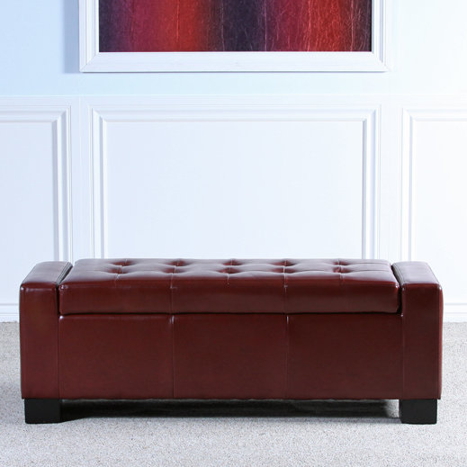 Banc de rangement à couvercle rabattable rembourré, Rouge