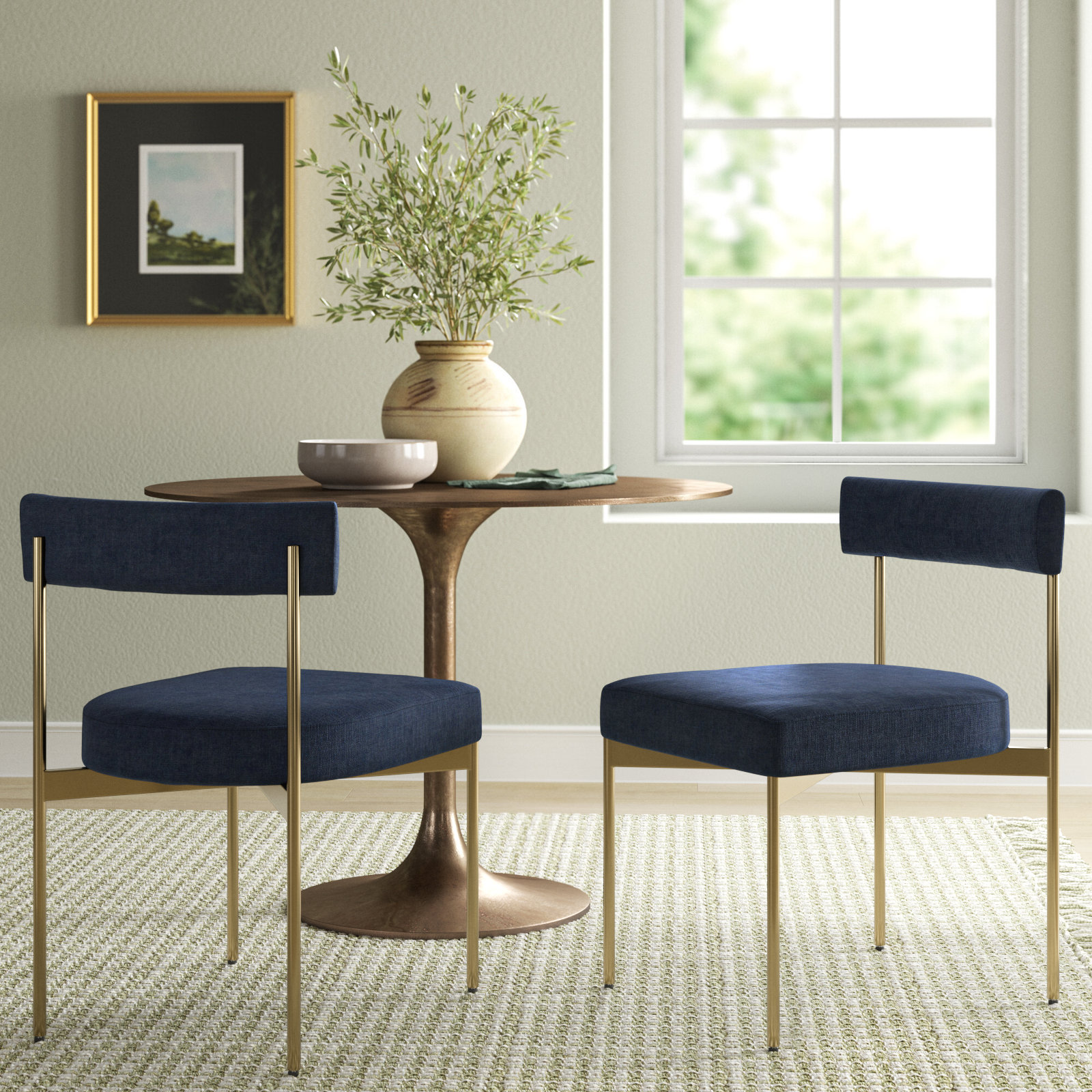 Freida Side Chair, Navy Blue, Antique Brass