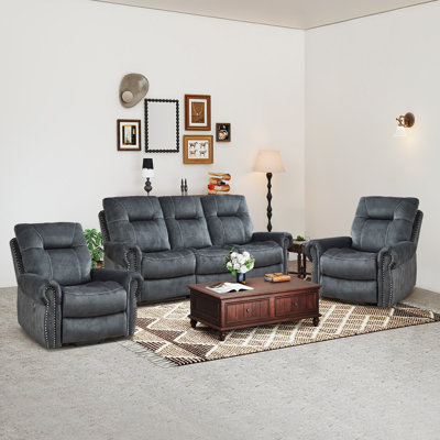 Ensemble de salon inclinable 3 pièces avec deux fauteuils électriques et canapé manuel