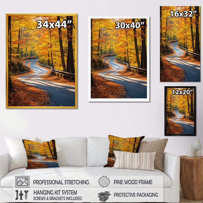 Gateway Autumn Road Into The Forest III - Road Wall Art, Gold Floater Framed, 44" H x 34" W x 1.5" D