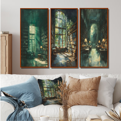 Green Bookshelves Library Quiet Haven I - Libraries Wall Art Collection