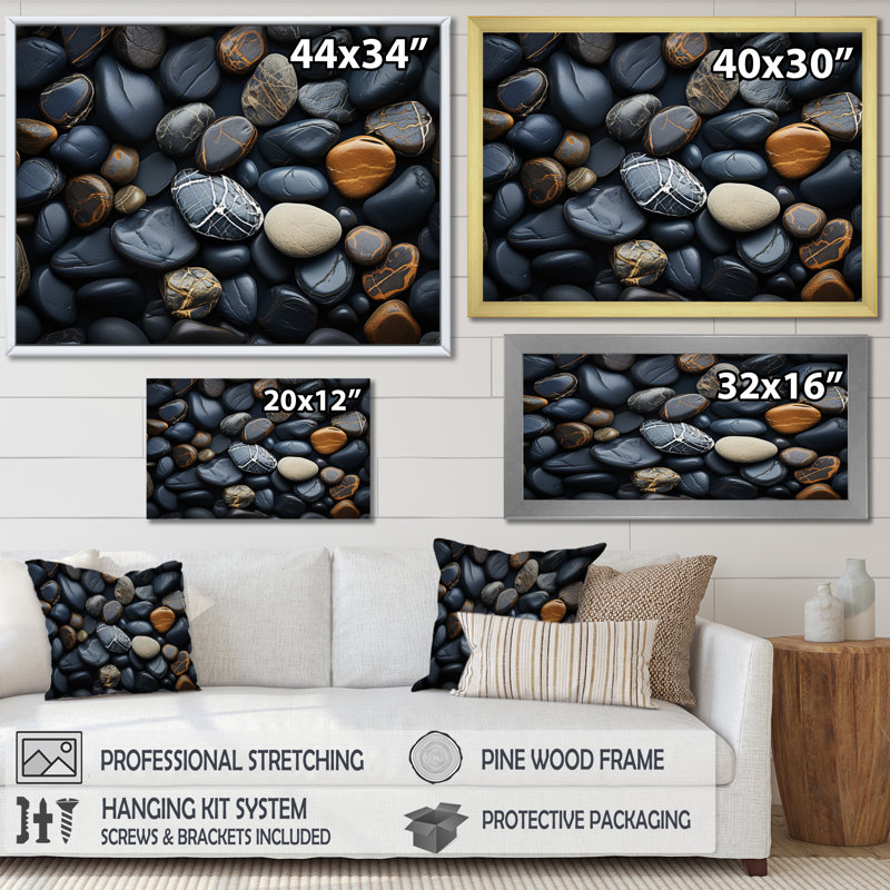 «Rocky Beach Patterns V - Coastal Beach», reproduction d'art, H 16 po x l 32 po x P 1 po, Cadre flottant noir