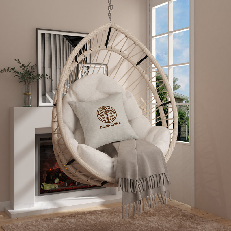 Balancelle confortable en rotin avec structure robuste et coussins moelleux pour l'extérieur, parfaite pour la détente intérieure et extérieure.