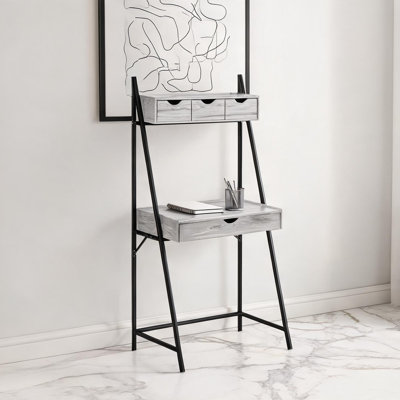 Poste de travail de 80 cm de large avec bureau d'ordinateur inclinable, structure en métal et étagères, idéal pour le télétravail.