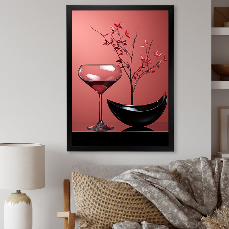 Magenta, vin mystérieux et fleurs - impression, Cadre simple noir, H 40 po x l 30 po x P 1,5 po