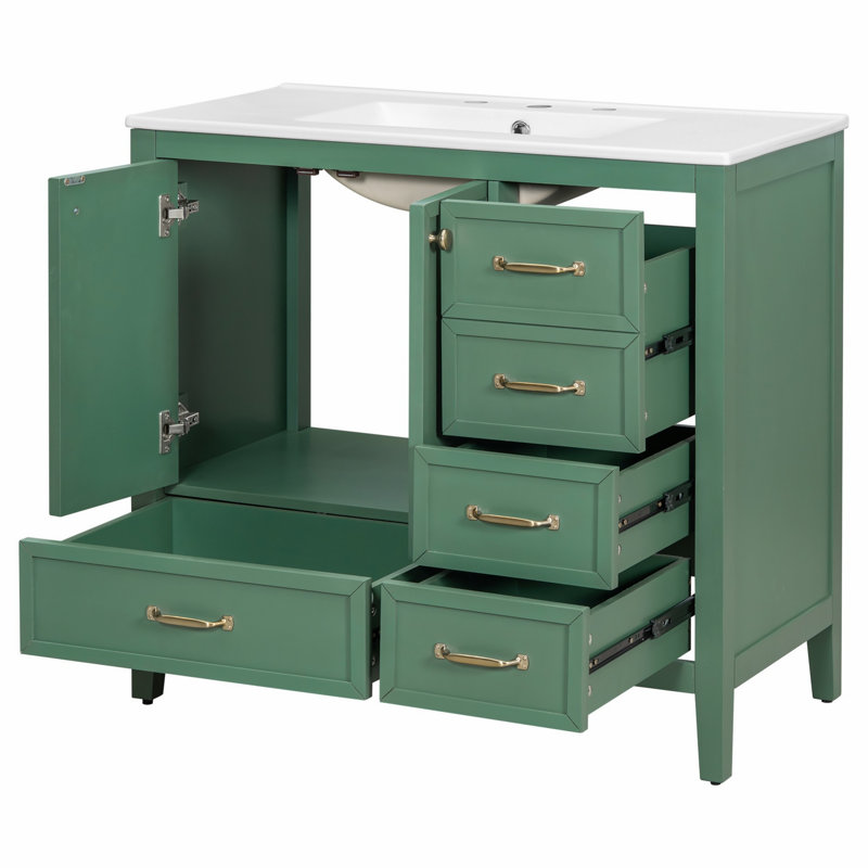 Meuble-lavabo de salle de bain avec lavabo, armoire de salle de bain avec 4 tiroirs et porte à fermeture douce, meuble-lavabo moderne avec rangement