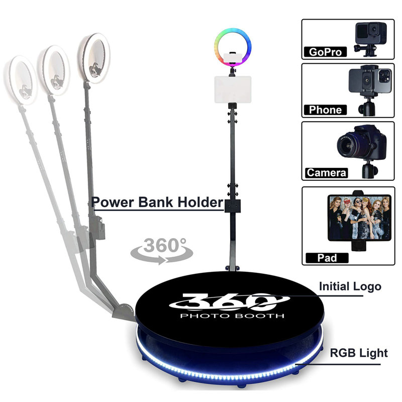 360 Photo Booth With Rotating Hd Camera, Motorized Platform & Rgb Lighting For Events