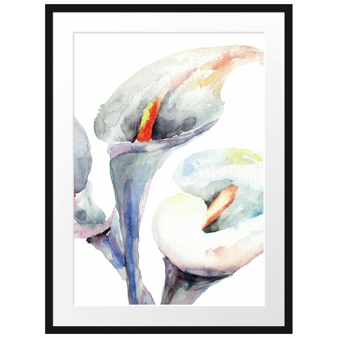 Gerahmtes Poster Aquarell Blüten Callas Kunst