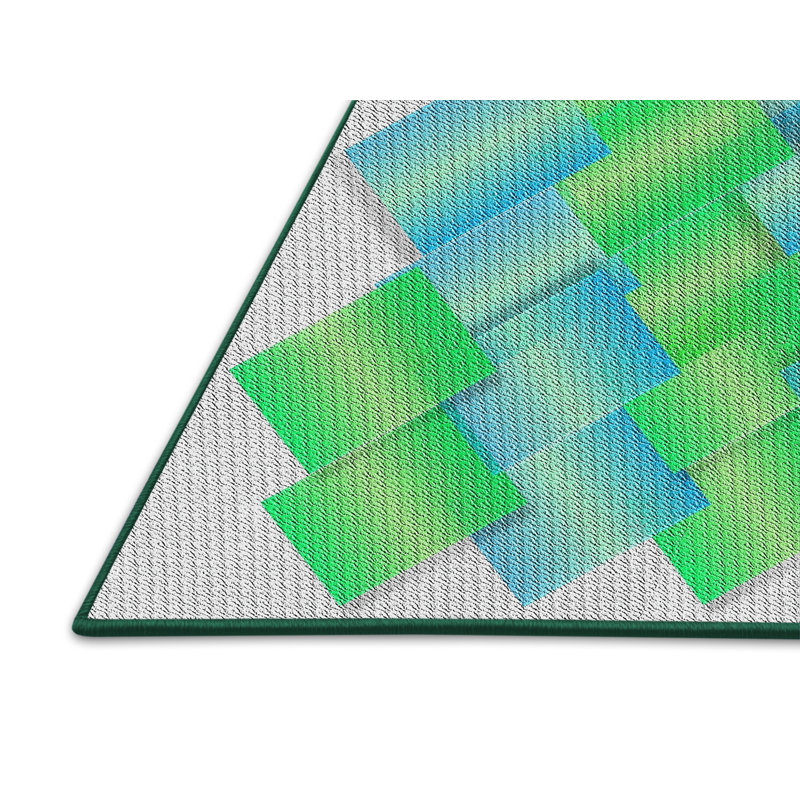 Tapis vert/bleu de mer à motifs, Rectangle 2 pi x 5 pi