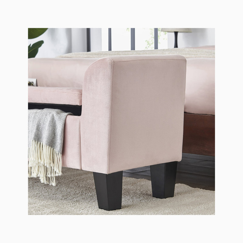 Velvet Upholstered Storage Bench, Pink