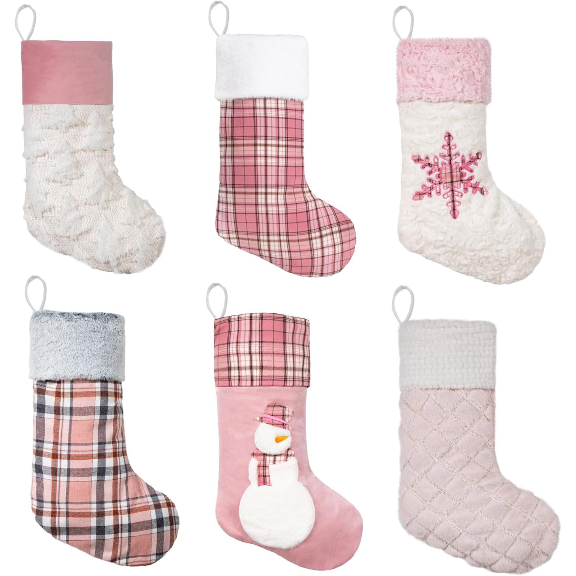 ToccoLeggero Christmas Stockings For Family 20" Large Plush Pink Plaid Xmas Stockings Classic Fireplace Decorations Hanging Ornament (6 Pack) | Wayfair