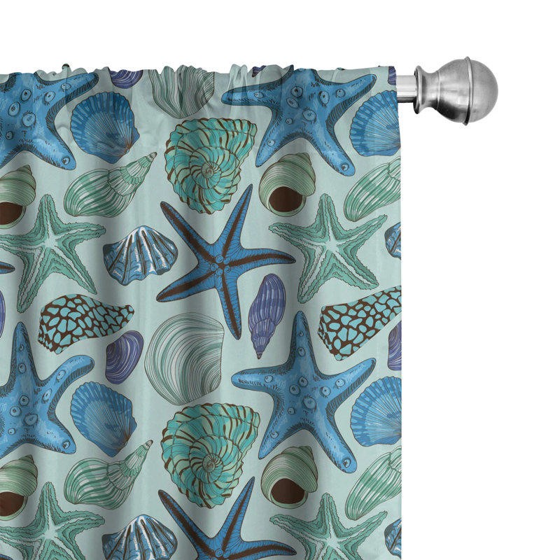 Tropical Starfish Multicolor Polyester Rod Pocket Curtain Panels