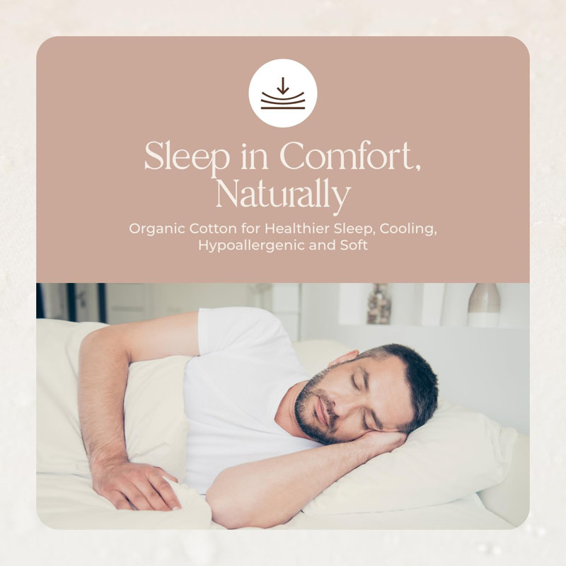 100% Organic Cotton Pillow Cases Queen Size Set of 2-100% Cotton Pillowcases GOTS Certified 500 Thread Count - Naturally Cooling Comfortable Breathable & Soft Pillow Cases (Natural, Queen)