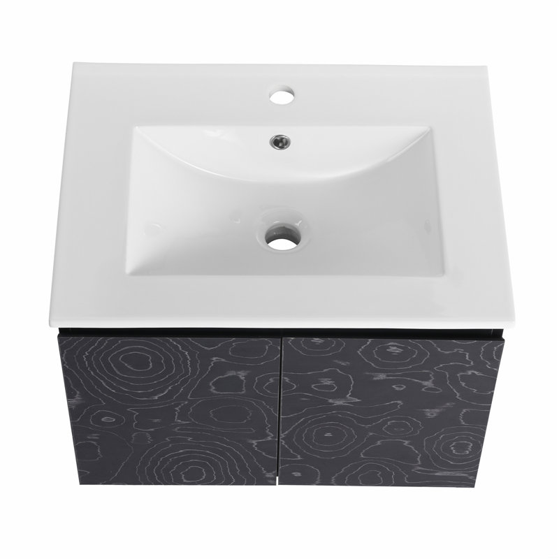 Meuble-lavabo simple mural avec lavabo en céramique et porte d'armoire à fermeture en douceur pour la salle de bain