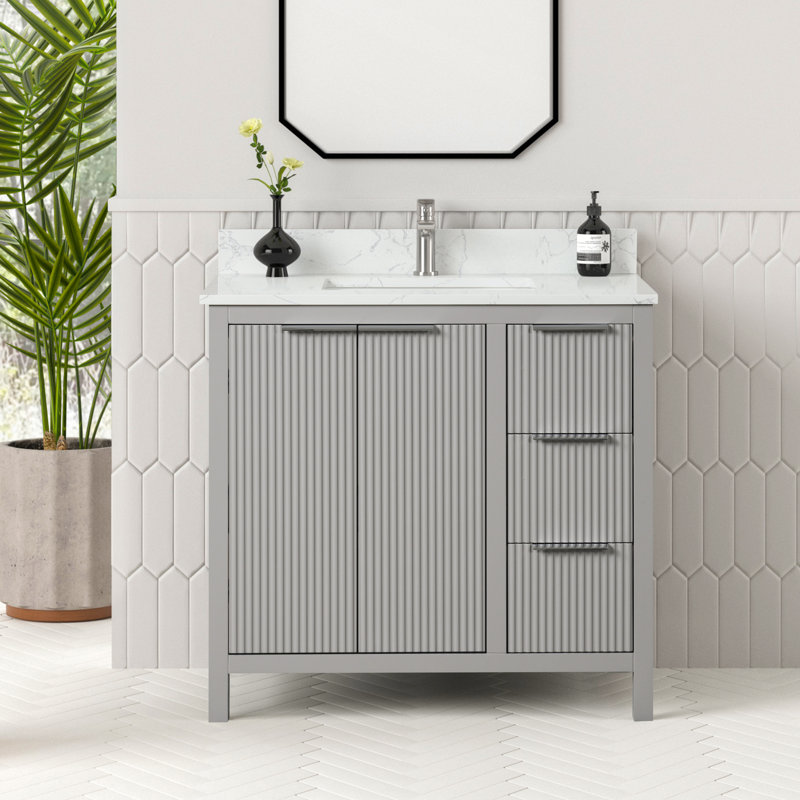 Guerra Meuble-lavabo autoportant à simple cuve gris impérial avec comptoir en quartz de Carrare