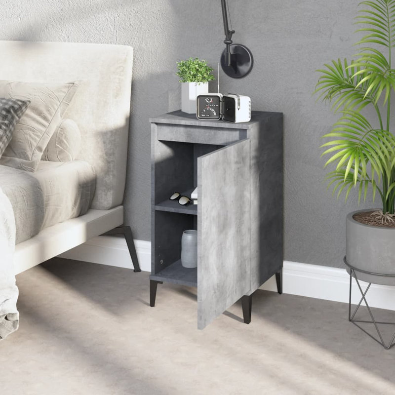 Mullinville 40cm W Solid Wood Bedside Table, Black, Grey