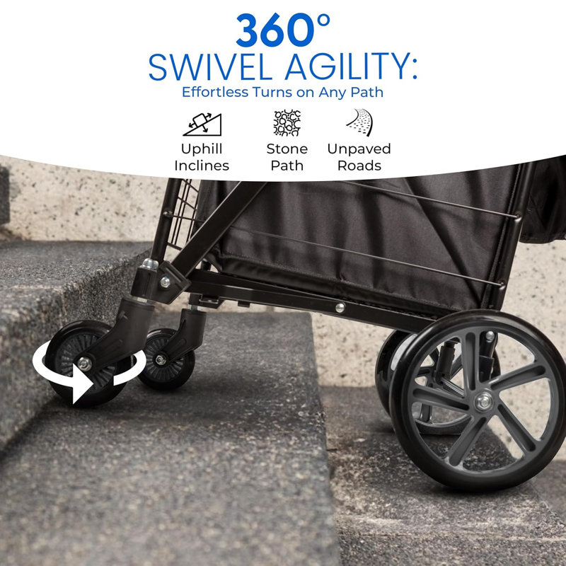 Serenelife Small Foldable Shopping Cart With Removable Cart Liner, 360 Degree Rolling Swivel Wheels, 70 Lbs. Weight Capacity For Groceries, Laundry And Luggage (Black)