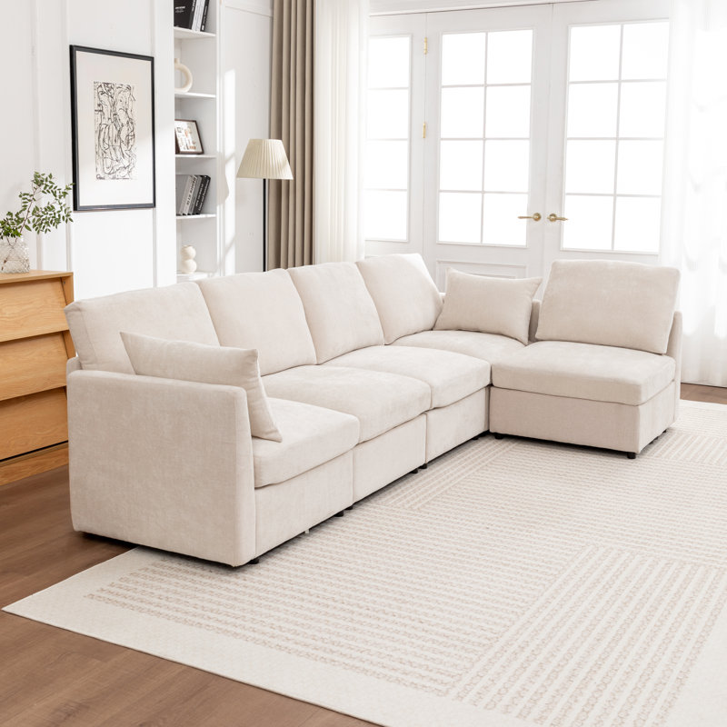 Canapé modulaire rembourré 5 pièces Miller, Beige