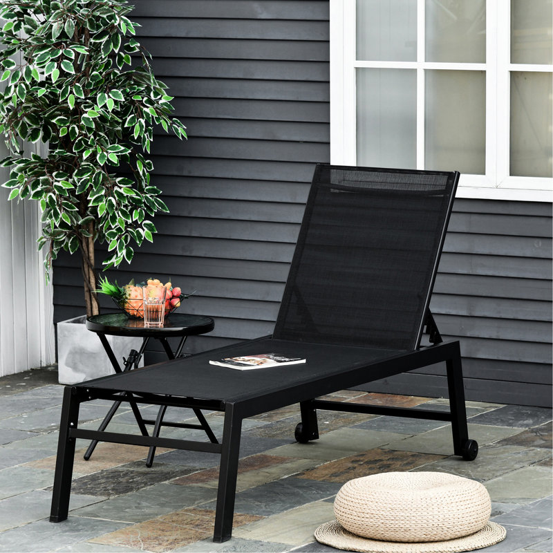 Chaise longue noire pour l'extérieur avec 5 réglages et 2 roulettes Beach 2 - Patio Poolside,