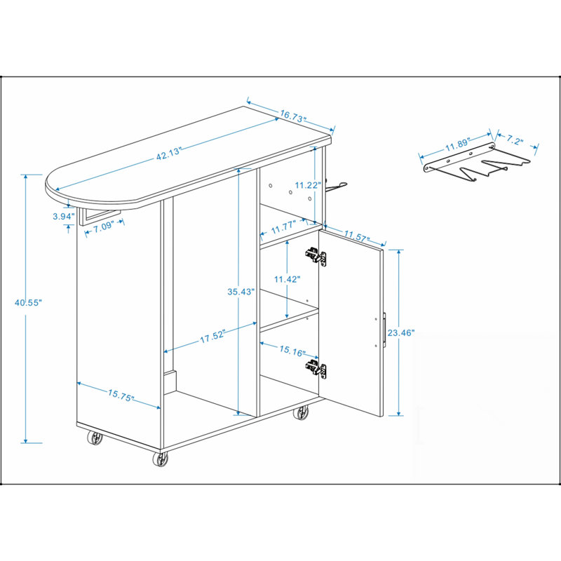 Chariot à repasser compact avec planche à roulettes, armoire polyvalente pour la lessive, la chambre à coucher et le vestiaire, conception peu encombrante