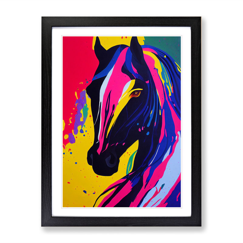 XV1022-3177X Paint Drip Horse No.2 Abstract - Single Picture Frame Print, 64cm H x 46cm W x 2cm D, Black