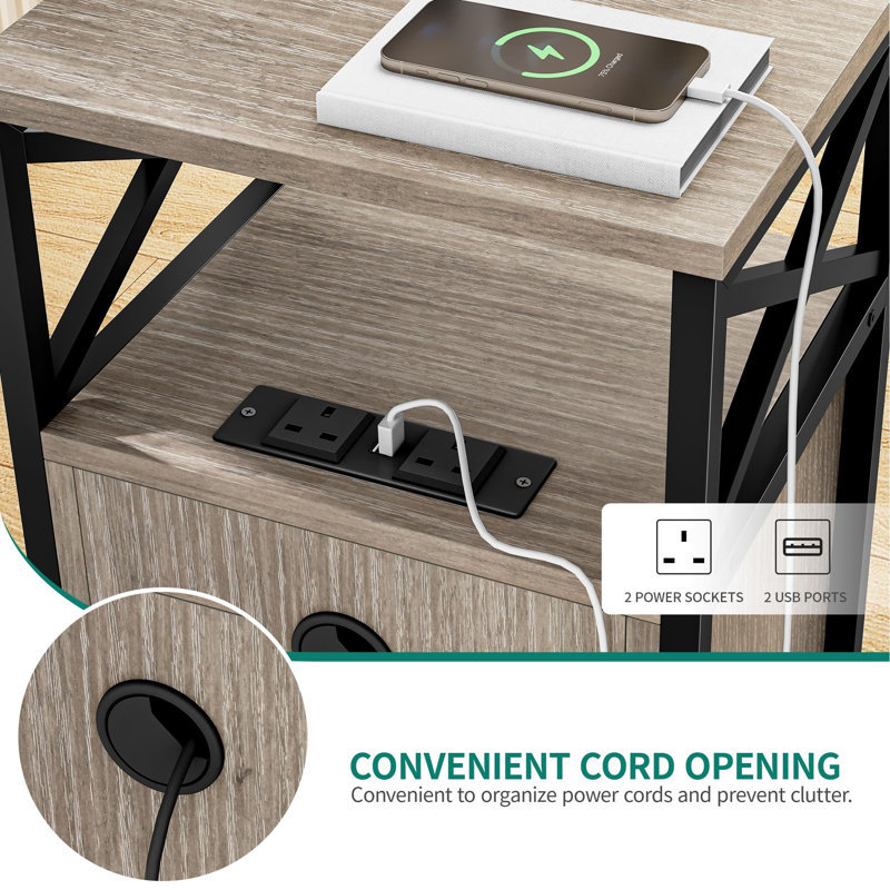 40cm W Metal Bedside Table, Black/Beige
