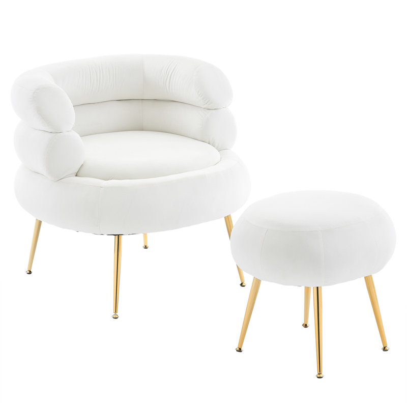 Fauteuil demi-tonneau avec repose-pieds Parkwoods, Velours blanc