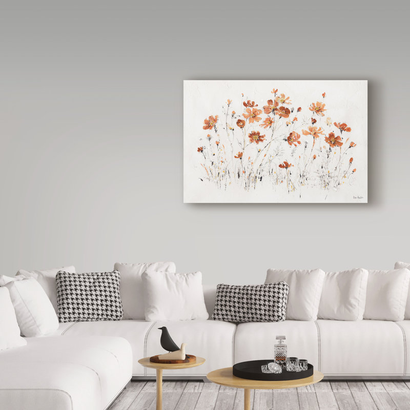 «Wildflowers I Orange», reproduction de peinture acrylique sur toile tendue, H 30 po x l 47 po x P 2 po