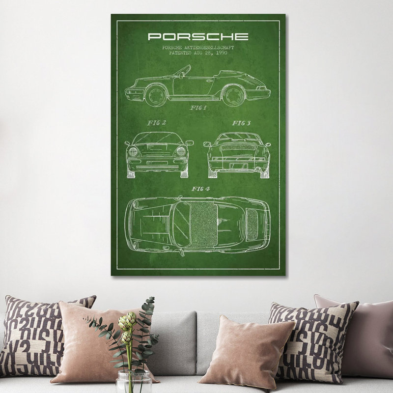 Porsche Corporation Porsche Patent Sketch (Green) by Aged Pixel - Wrapped Canvas Print, 152.5 cm H x 101.5 cm W