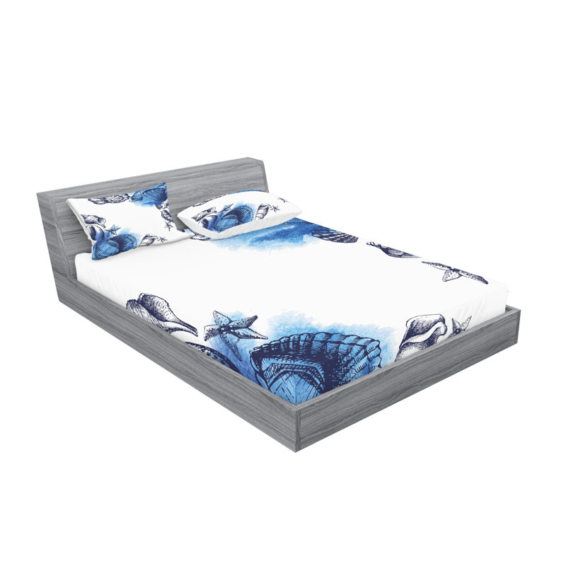 Ensemble de draps et taies décoratives bleu marine et blanc Ambesonne, Ensemble de draps pour très grand lit californien