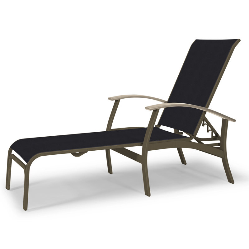 Askar Outdoor Rust-Resistant Metal Chaise Lounge, Textured Beachwood, Desert P60, Black 5D Sunbrella®