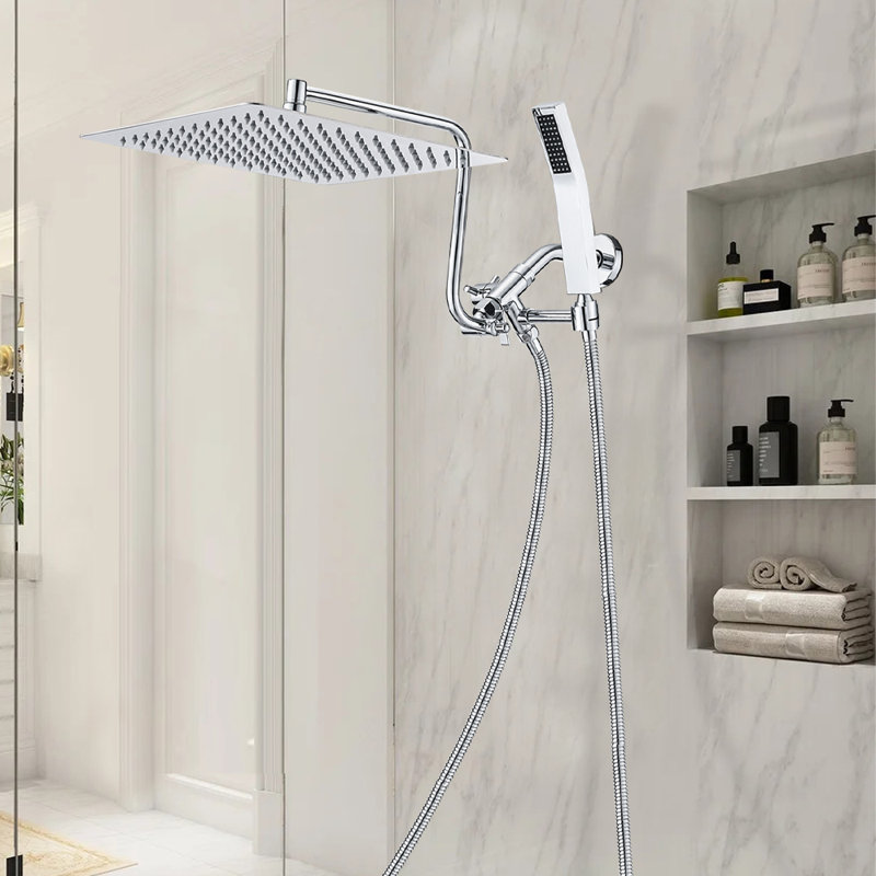Extra Large Rainfall Shower Head Swivel Extension Arm With Handheld Spray Chrome, Chorme