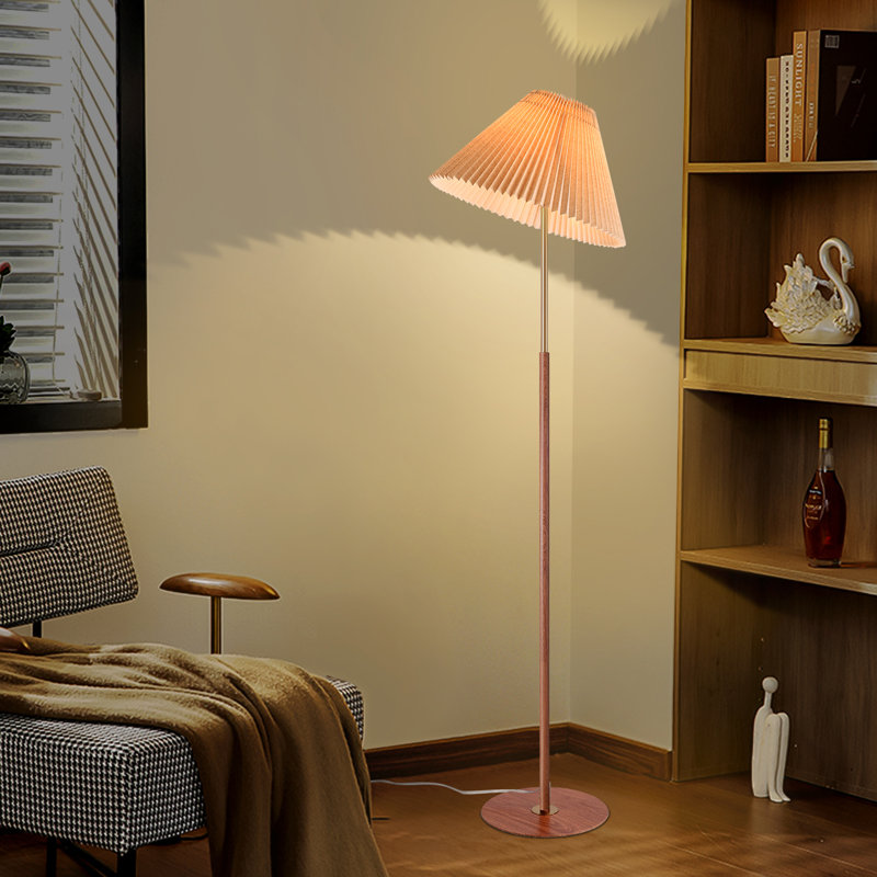 Lampe sur pied Mid-Century moderne avec abat-jour en tissu plissé