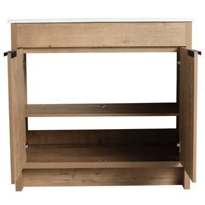 Armoire de salle de bain autoportante 36 po avec matériau à eau - imitation chêne couleur Bvb02436imo