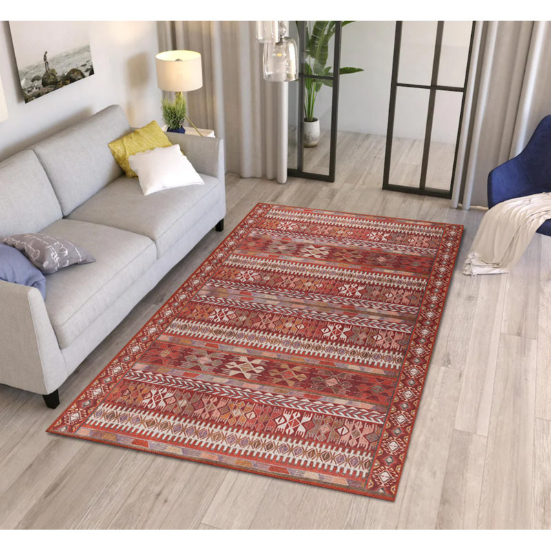 Red Burgundy Moroccan Vintage Look Woven Base Decorative Carpet, Round 6'11"