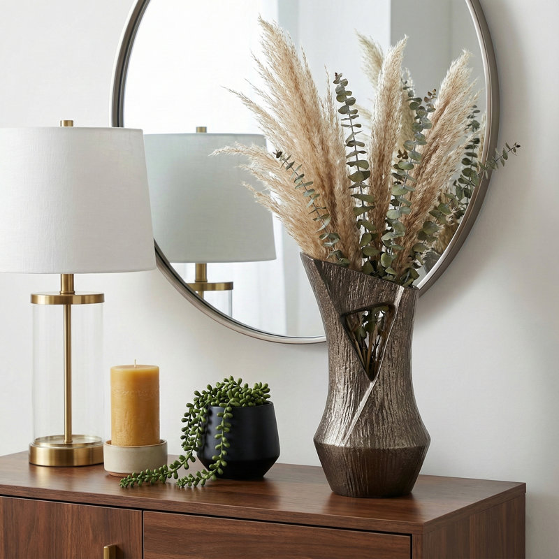 Modern Sculptural Metal Cutout Form Table Vase for Home Display - Tall Flower Vase Accent for Living Room and Tabletop Decor - Bronze