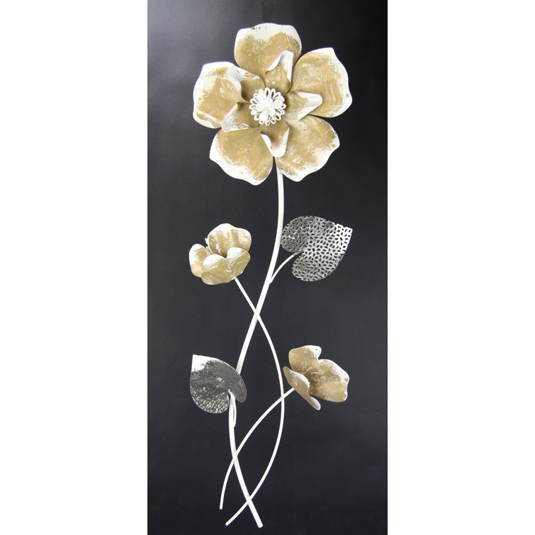 ClassicLiving Handgefertigte Metall Wanddekoration Wandbild Metallbild  Blumen Wanddeko Metall Wandsku Pflanzen & Blumen