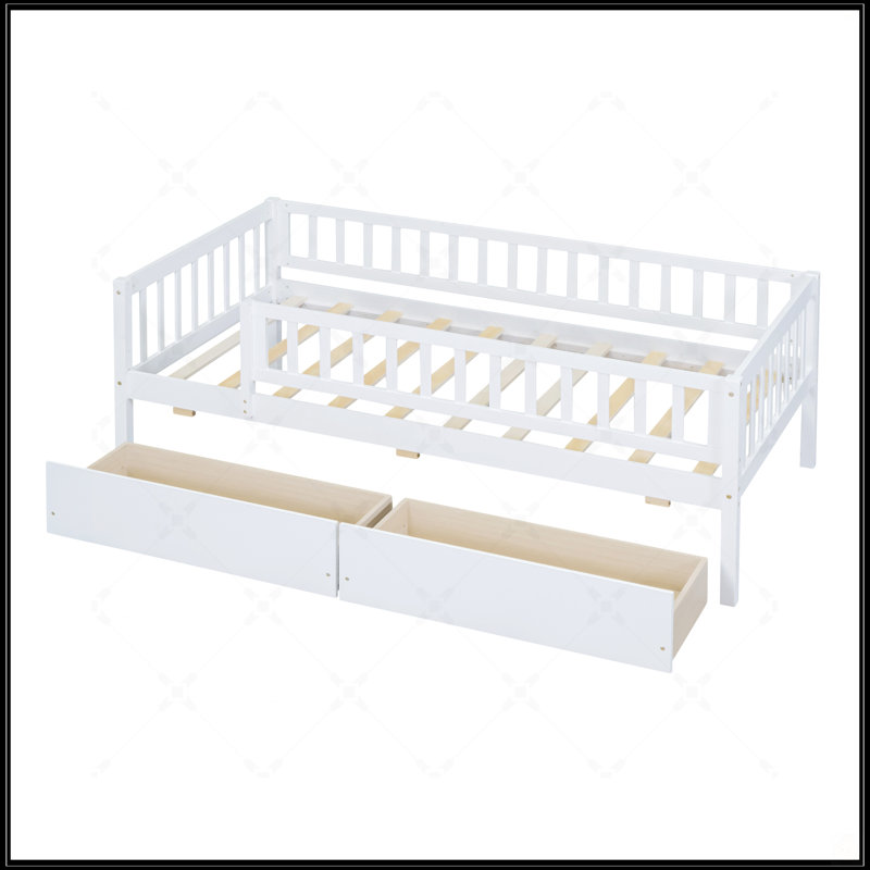Daybed Wood Bed With Two Drawers, White