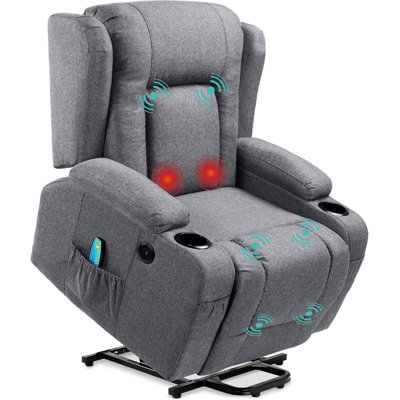 Best Choice Products Modern Linen Electric Power Lift Chair, Recliner Massage Chair, Adjustable Furniture for Back, Legs w/ 3 Positions, USB Port, Hea