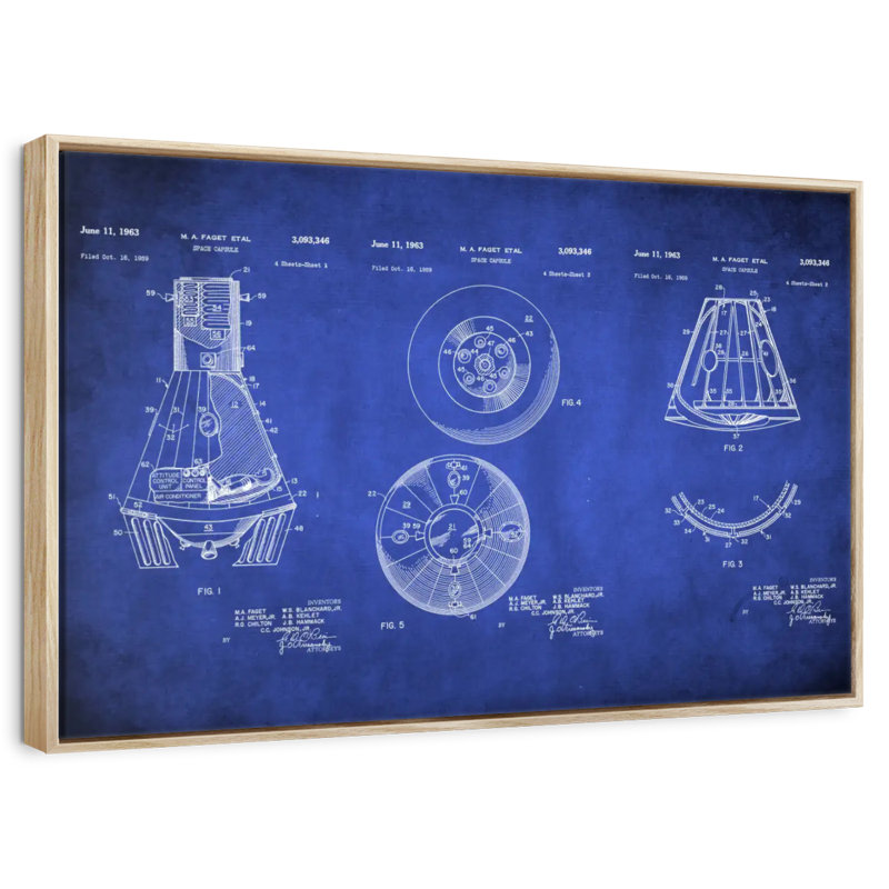 Space Capsule - bleu verni, Cadre flottant en bois naturel, 46 po x 31 po