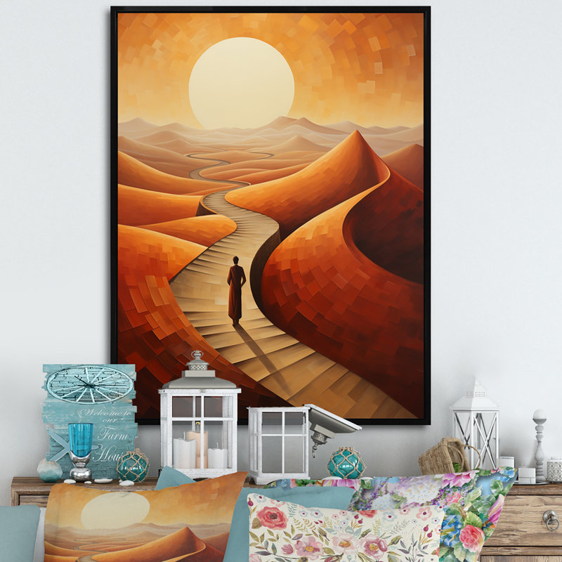 Pleine lune sur les dunes éternelles sur toile, H 32 po x l 16 po x P 1 po, Cadre flottant noir