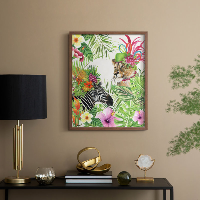 Jungle Royale II, reproduction encadrée - bois massif, H 11 po x l 9 po, Noyer