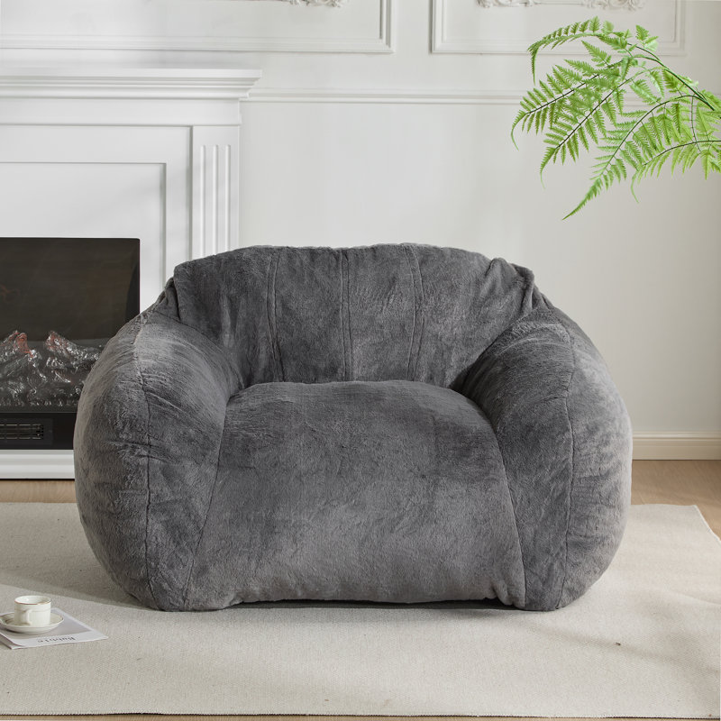 Fauteuil à billes d'intérieur, fausse fourrure grise