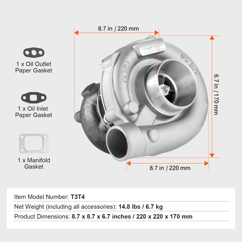 Turbo Turbocharger with Gasket Kit for 1.5L-4.0L Engine Displacements