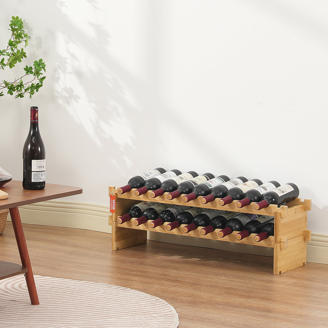 36 Bottle Stackable Modular Wine Rack Bamboo Wood Display Shelf 4-Tier