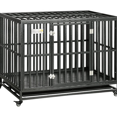 Dog Cage With Lockable Wheels And Interior Metal For Large Breeds Paw- Bottom
