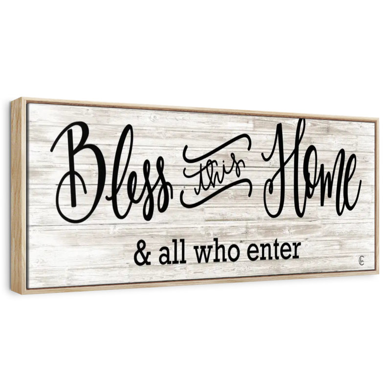 Plaque murale «Bless This Home», Cadre flottant en bois naturel, 28 po x 10 po